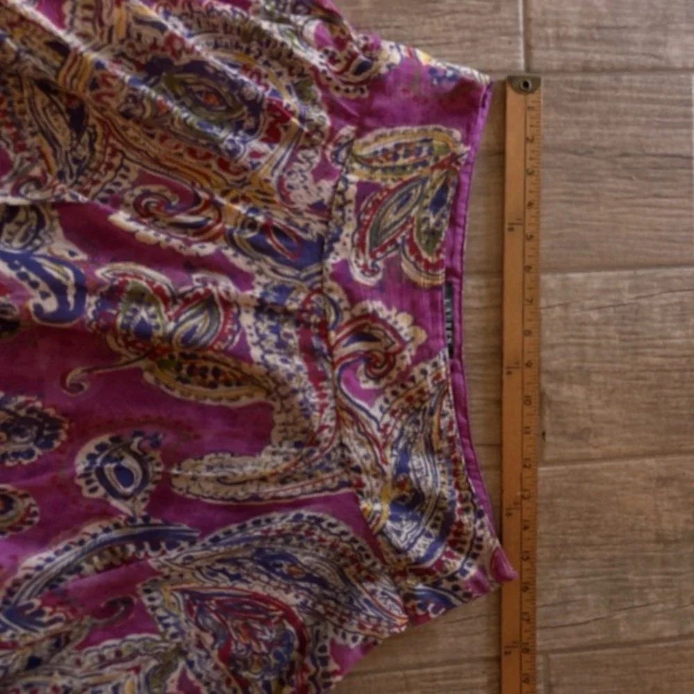 Lauren‎ Ralph Lauren PM Paisley Cotton Flared Skirt Purple Blue Boho Summer